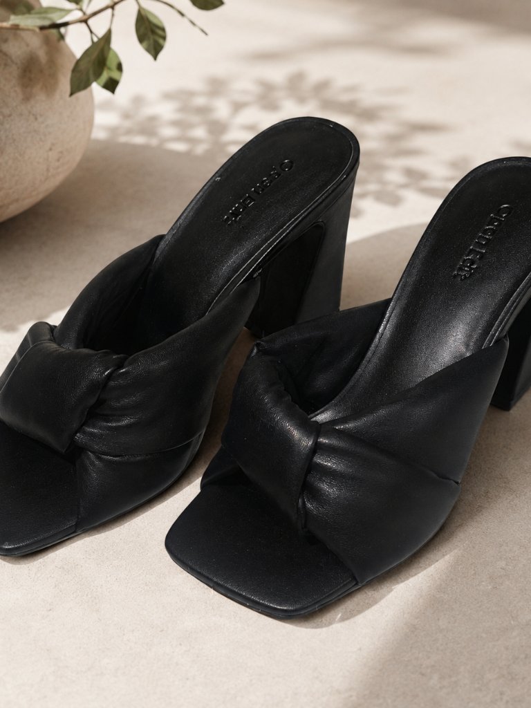 Open Edit Black Knotted Heeled Mule Sandals New In Box